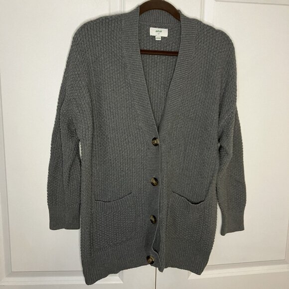 Aerie Varsity Cardigan Womens S Gray V-neck Grandpa Oversized Neutral Knit Comfy - Picture 3 of 7